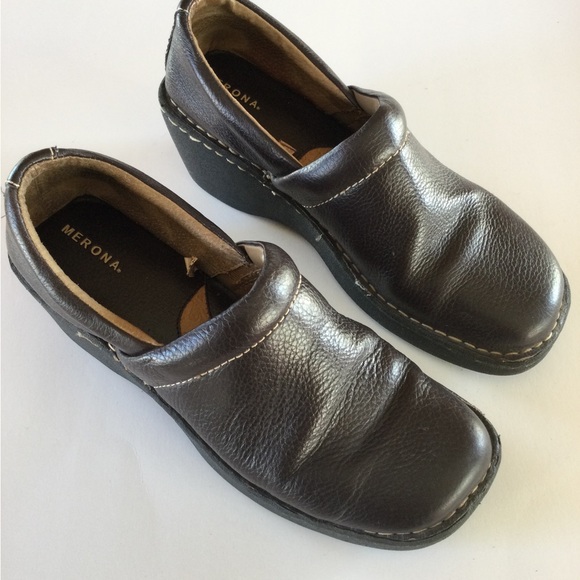 Merona Brown Pebbled Leather Slip On Clog Shoes Size 9 - Picture 1 of 9